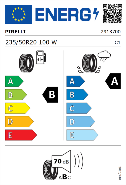 Tyre Label for Pirelli Scorpion Verde 235/50R20 100W
