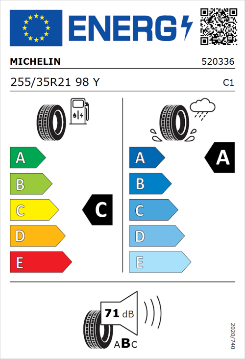 Tyre Label for Michelin Pilot Sport 4 S 255/35R21 98Y
