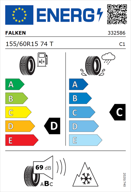 Tyre Label for Falken Euroall Season AS210 155/60R15 74T