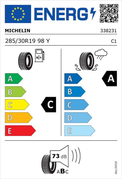 Tyre Label for Michelin Pilot Sport 4 S 285/30R19 98Y