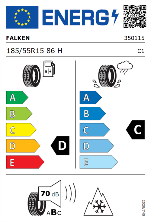 Tyre Label for Falken Euroall Season AS210 185/55R15 86H