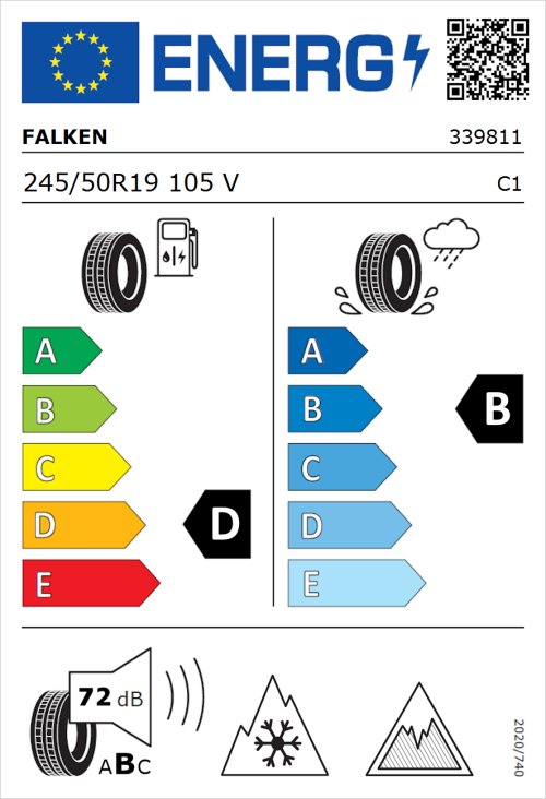 Tyre Label for Falken Euroall Season AS210 245/50R19 105V