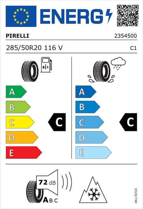 Tyre Label for Pirelli Scorpion Verde 285/50R20 116V