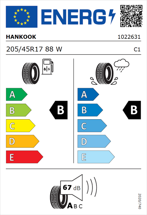 Tyre Label for Hankook Ventus S1 evo3 SUV (K127A) 205/45R17 88W