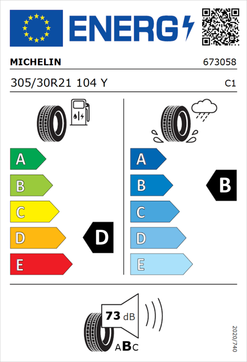 Tyre Label for Michelin Pilot Sport 4 S 305/30R21 104Y