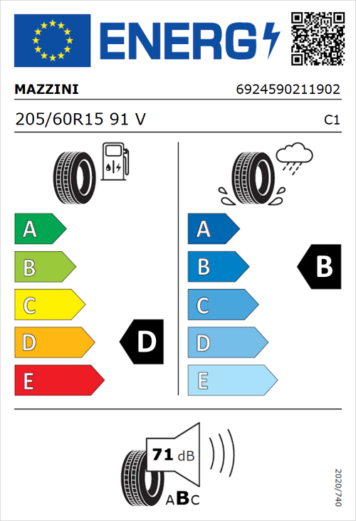 Tyre Label for Mazzini Eco 307 205/60R15 91V