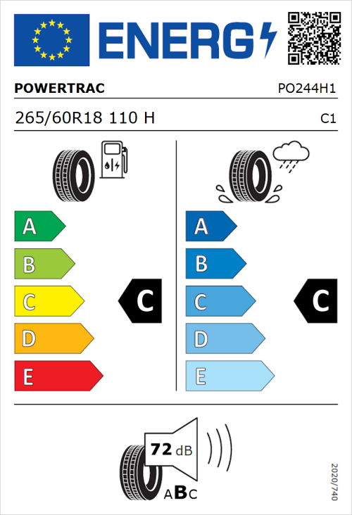 Tyre Label for Powertrac City Rover 265/60R18 110H